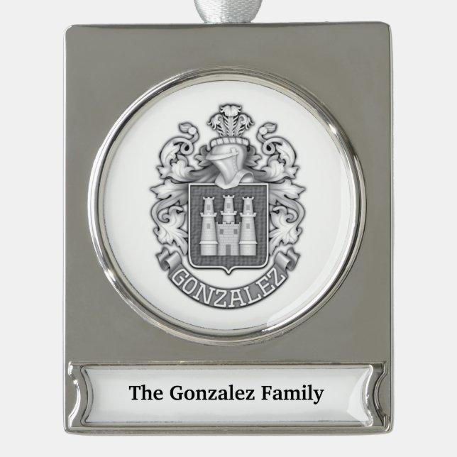 Gonzalez Family Crest Silver Plated Banner Orname Ornament (Front)