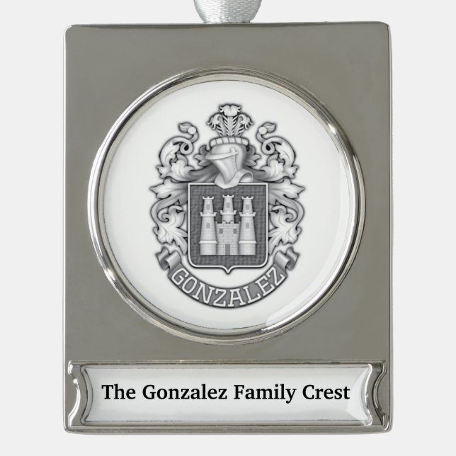 Gonzalez Family Crest  Silver Plated Banner Ornament (Front)
