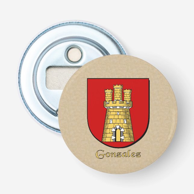 Gonzalez Heraldic Arms on Parchment  Bottle Opener (Front)
