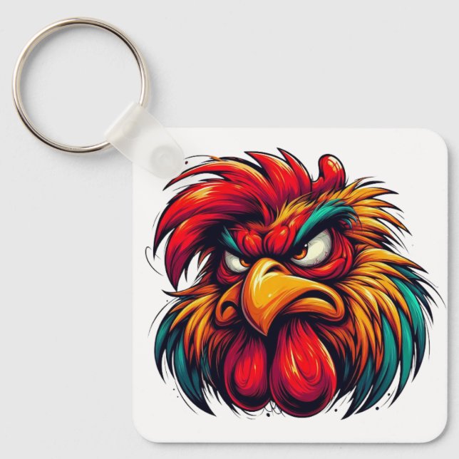 "Goober Furious Rooster" Double Sided Aluminum  Keychain (Front)