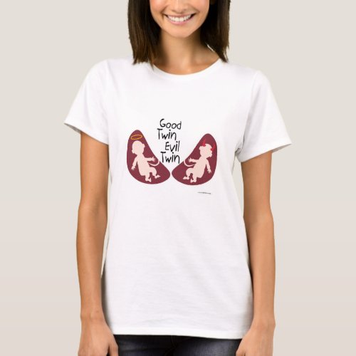 Good and Evil Twin Characters Funny Slogan T_Shirt