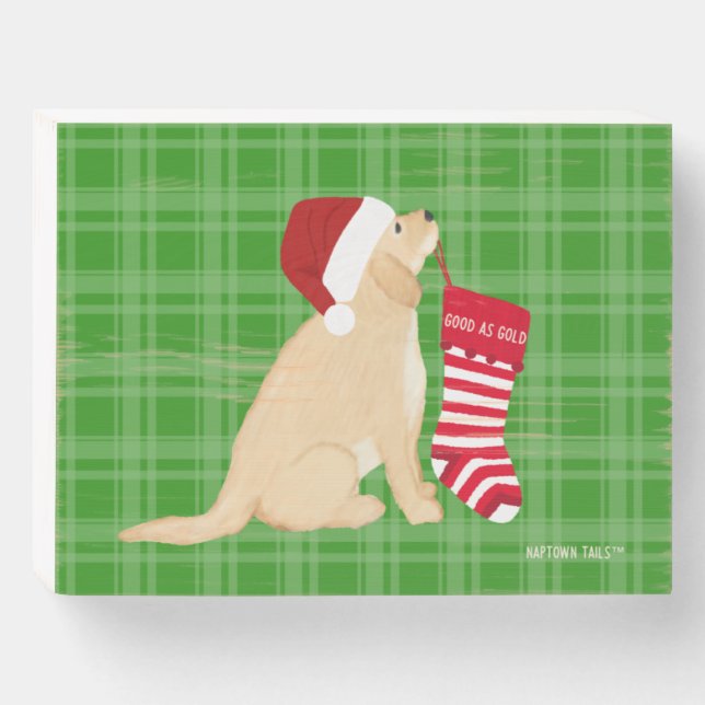 Good as Gold Dog Green Plaid Christmas Sign (Front Horizontal)