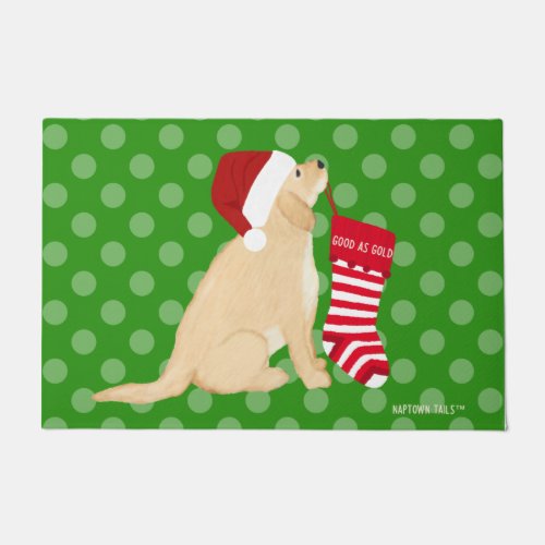 Good As Gold Polka Dots Christmas Dog Doormat