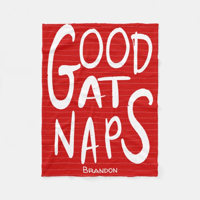 Good At Naps - Bright Red Fleece Blanket (Front)