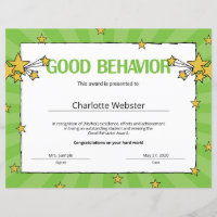 Good Behavior Student Recognition Certificates