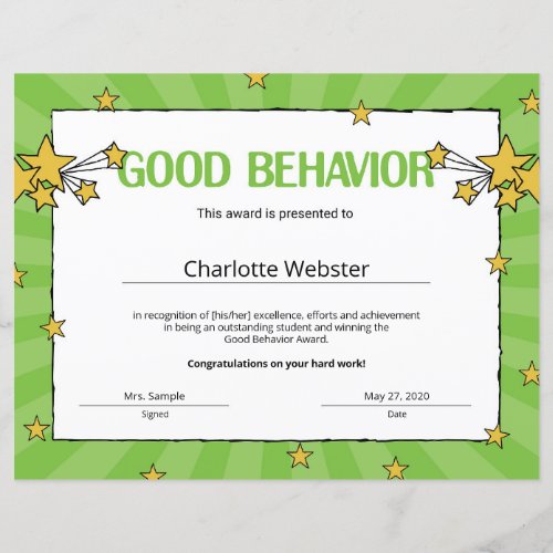 Good Behavior Student Recognition Certificates