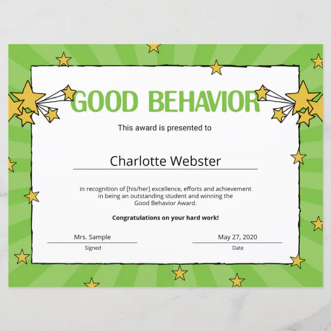 Good Behavior Student Recognition Certificates | Zazzle for Free Printable Good Behavior Certificate