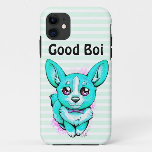 Good Boi Kawaii Cute Turquoise Corgi Puppy Dog iPhone 11 Case