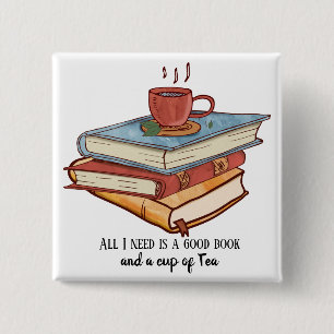 Good book cup of tea reading mug cute button