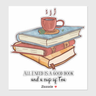 Good book cup of tea reading mug cute sticker