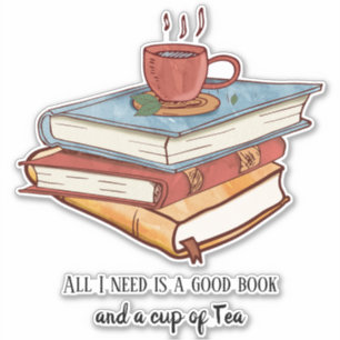 Good book cup of tea reading mug cute sticker