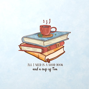 Good book cup of tea reading mug cute wall decal