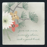 Good Book Good Wine Floral Stone Coaster<br><div class="desc">Pull up your comfy chair,  grab a good book and set your glass of wine on this design. Inspired by those that love to read and enjoy a fine glass of wine. Floral pattern with fun book quote.</div>