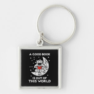 Good Book Is Out Of This World Moon Space Bookworm Keychain