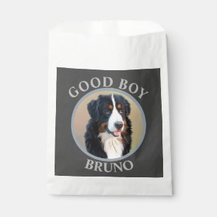 Good boy dog add photo text art grey modern favor bag