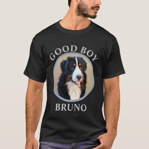 Good boy dog add photo text art grey modern T_Shirt