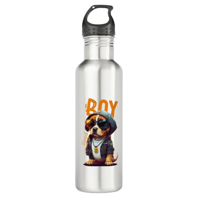 Good Boy Dog Cute Puppy Stainless Steel Water Bottle (Front)