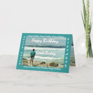 GOOD BUDDY - Happy Birthday - Man and Ocean Waves Card