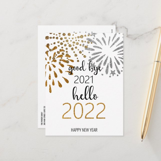 Good Bye 2021 Hello 2022 | New Year Fireworks Holiday Postcard (Front/Back In Situ)