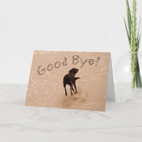 Good Bye and Farewell Dog Running on the Beach Card