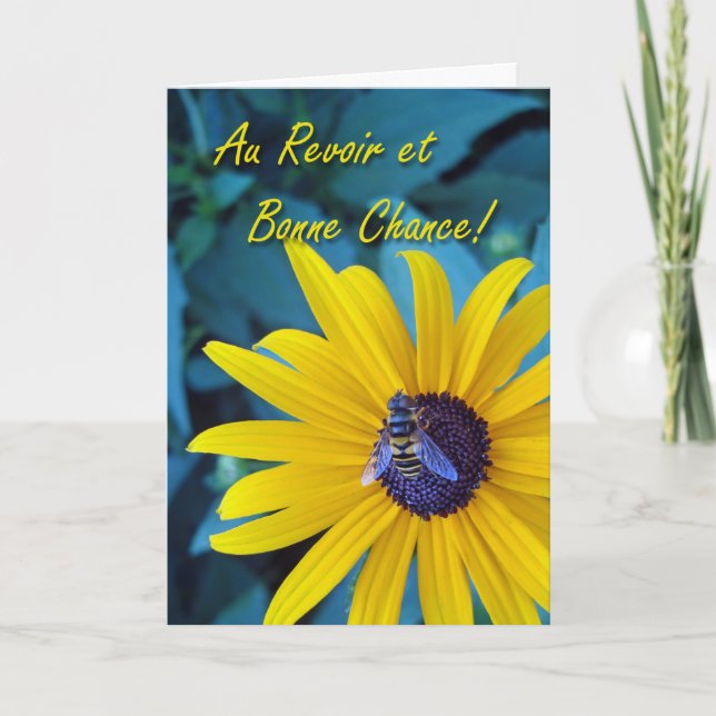 Good Bye Good Luck in French with Bee and Flower Card (Front)