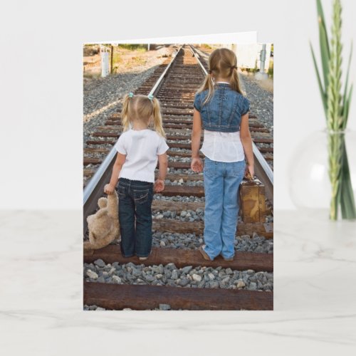 Good Bye_little girls on railroad track Card