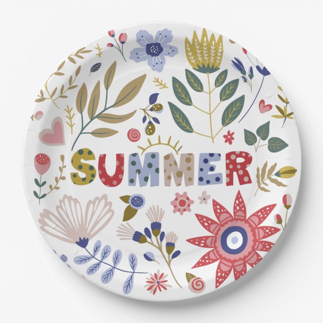 Good bye School, Hello Summer And Flowers   Paper Plates (Front)