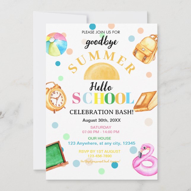 good bye Summer hello school Back to School Party Invitation (Front)
