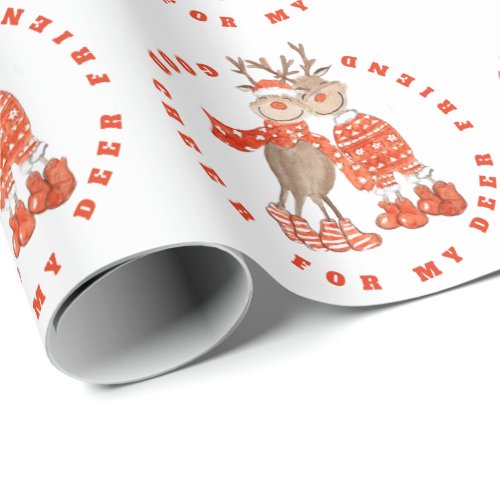 Good Cheer For Deer Friend Cute Reindeer Pattern Wrapping Paper