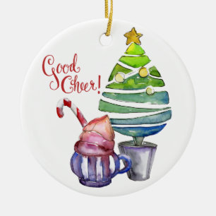 Good Cheer! Tree, Hot Chocolate, Family Names  Ceramic Ornament