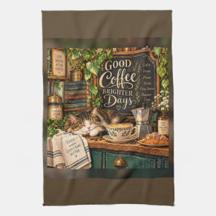 Good Coffee Brighter Days – Cozy Cat Coffee Corner Kitchen Towel