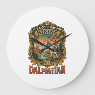 Good Day Hiking Dalmatian Dog Mountains River Large Clock