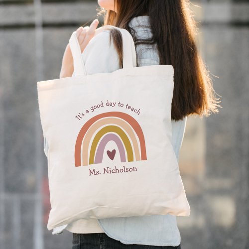 Good Day To Teach Teacher Gift Boho Rainbow Tote Bag