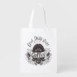Good Days Start With Coffee | Cool Retro Monogram Grocery Bag