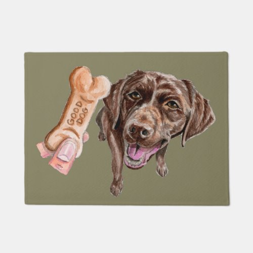 GOOD DOG Chocolate Lab Watercolor Painting Doormat