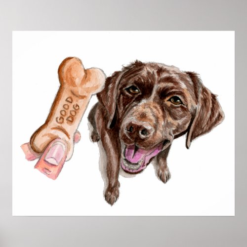 GOOD DOG  Chocolate Lab Watercolor Painting Poster