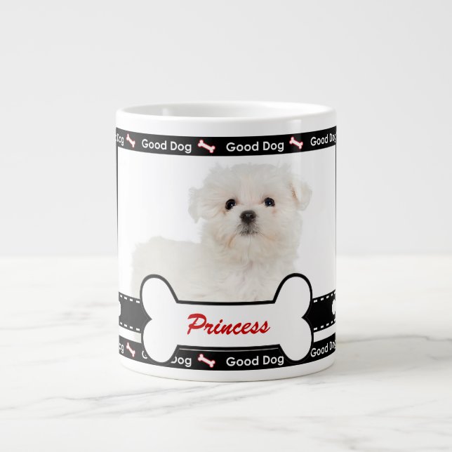 Good Dog Custom Photo Paw and Bone Pattern Large Coffee Mug (Front)