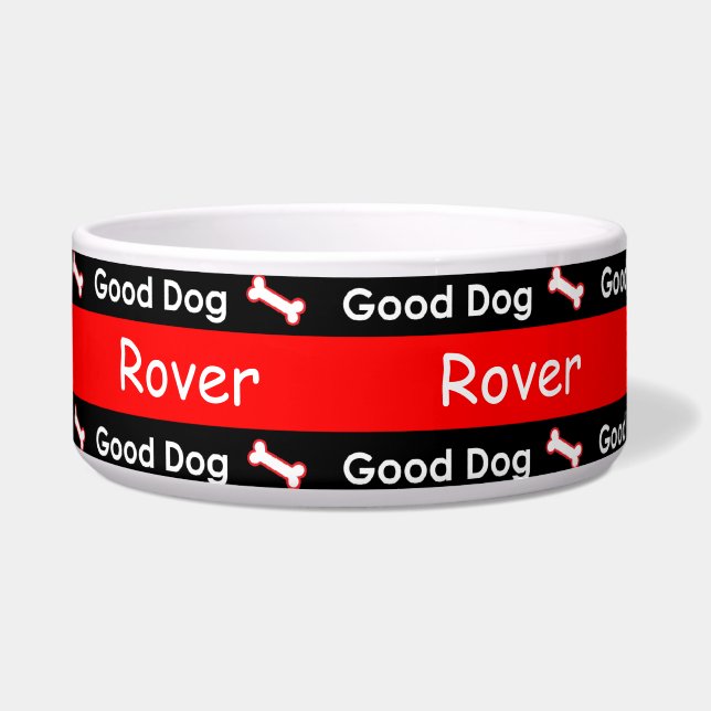 Good Dog Doggie Bones Colorful Red and Black Bowl (Front)