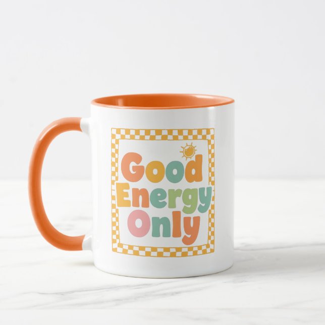 "Good Energy Only" 70s Style Typography Mug (Left)