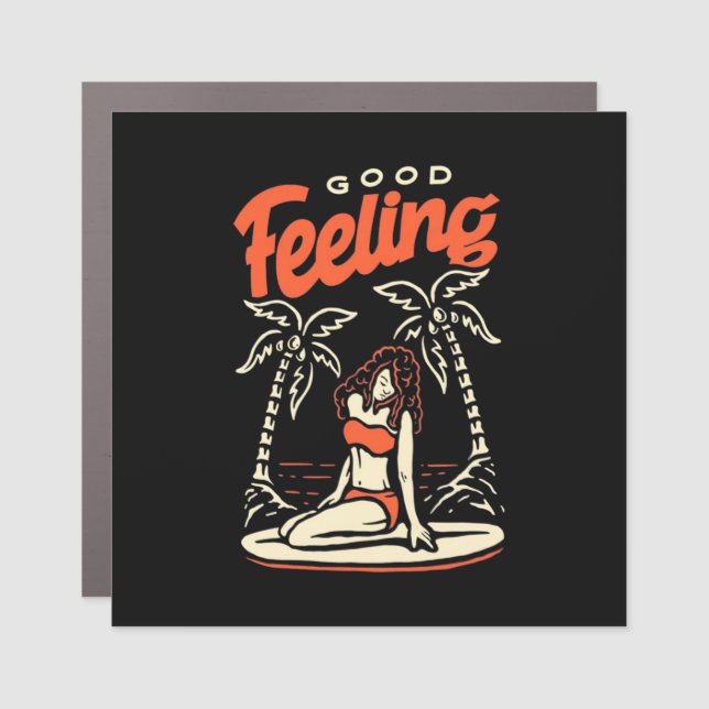 Good Feeling Surfer Girl Car Magnet (Front)