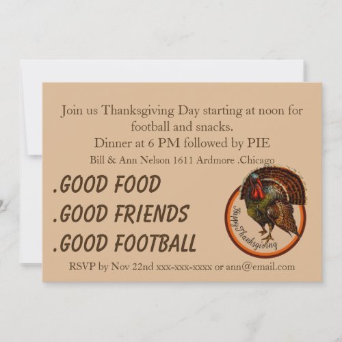 Good Food Friends Classic Thanksgiving Turkey Invitation