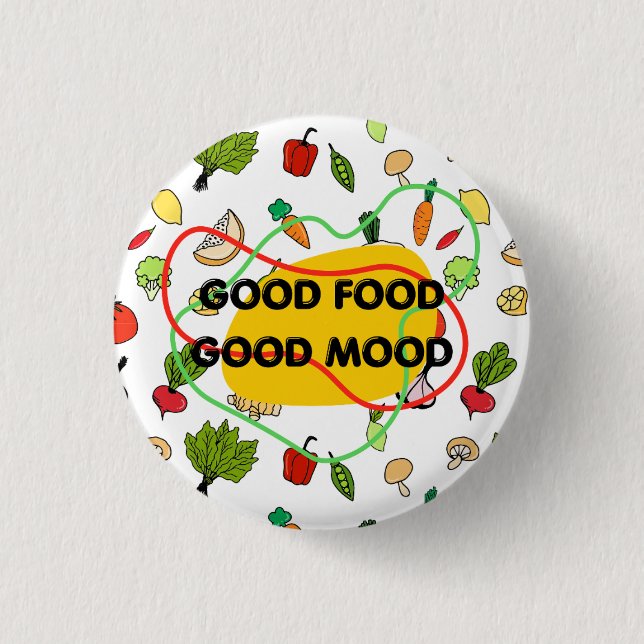 Good food, Good Moon badge, button, fun badge Button (Front)