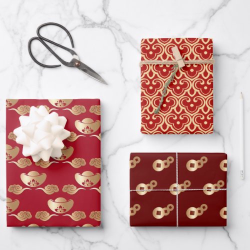 Good Fortune 2023 Chinese New Year Red Gold Wrapping Paper Sheets
