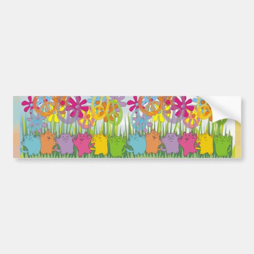 Good Fortune Flower Power Peace Cats Bumper Sticker