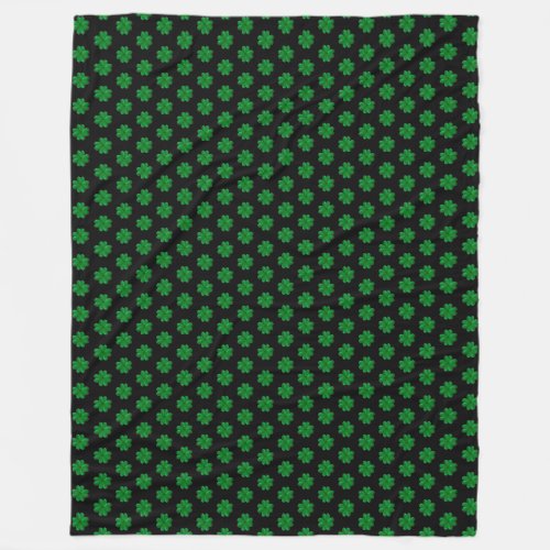 Good Fortune Four_Leaf Clovers on Black Fleece Blanket