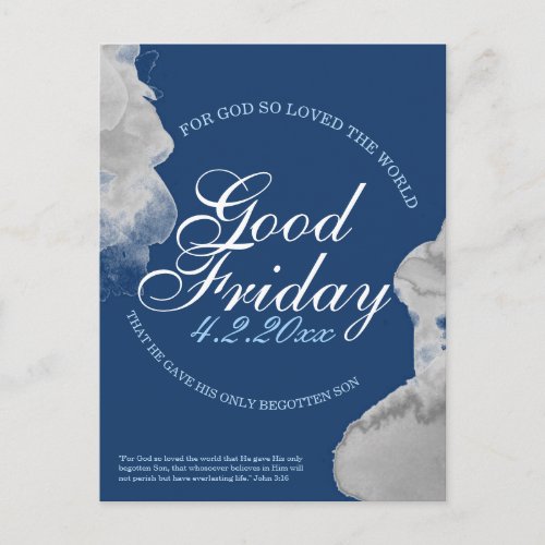 Good Friday FOR GOD SO LOVED THE WORLD in Blue Postcard
