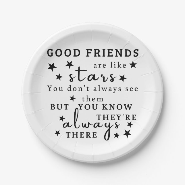Good Friends Are Like Stars: Friendship Quote Art Paper Plates (Front)