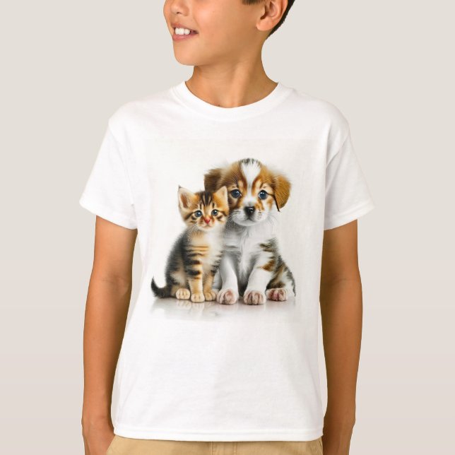 Good Friends Puppy And Kitten T-Shirt (Front)