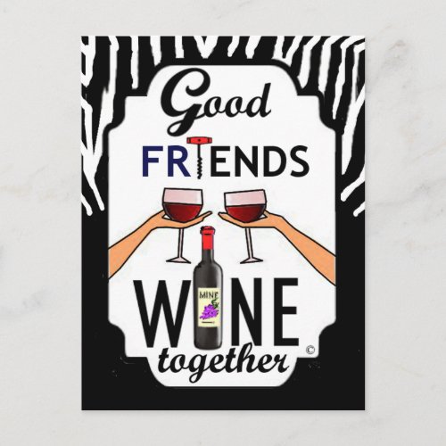 Good Friends Wine Postcard