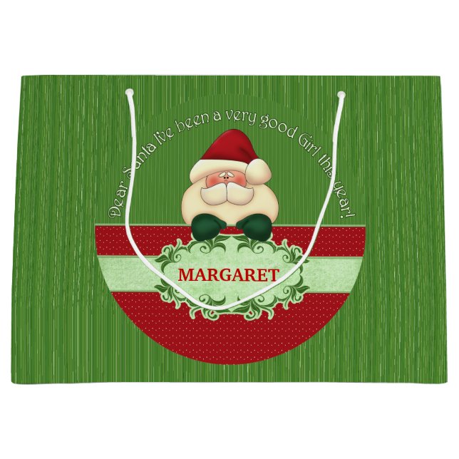 GOOD GIRL Dear Santa Red and Green Christmas Large Gift Bag (Front)